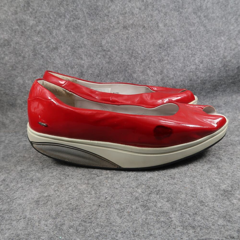 MBT Shoes Women 42 Kianga Slip On Peep Toe Dress Patent Red Rocker Bottom Loafer